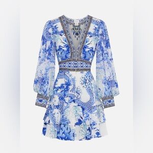 Camilla Blue Heart of a Dragon Button Front Frill Dress, Medium